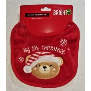Baby Bib "My First Christmas" Teddy Bear Unisex 0-12 Months Soft Cute Photo Prop